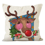 Christmas reindeer print pillow cover linen pillowcase home holiday sofa decoration