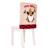 Christmas decoration chair cover with red and black checkered edges, Christmas season forest old man cartoon chair cover