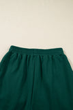Dark Green Pearl Embellished Drop Shoulder Pullover Elastic Waist Mini Skirt Set
