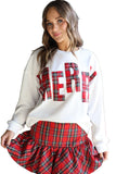 White Plaid MERRY Christmas Holiday Sweatshirt