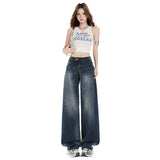 Women's Low Waist Straight Leg Jeans Summer Water Washed Narrow Version Wide Leg Pants