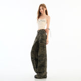 Women's High-Waisted Cargo Casual Pants for Spring and Summer Trendy Wide-Leg Floor-Length Trousers