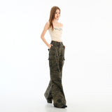 Women's High-Waisted Cargo Casual Pants for Spring and Summer Trendy Wide-Leg Floor-Length Trousers