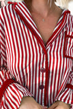Red Striped Contrast Velvet Trim Knot Waist Pajama Set