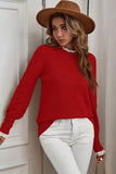 Sleet Lace Trim Patchwork Buttoned Cuffs Loose Sweater