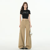 Women's Denim Pants Multi-Pocket Straight Casual Wide-Leg Trousers