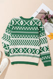 Dark Green Abstract Print Pullover Sweater