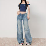 Women's Low-Waist Loose Wide-Leg Pants Casual Straight-Leg Jeans