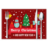 Cartoon Christmas Mat Holiday Party Table Decoration Thermal Insulation Mat White Hemp Printed Table Mat