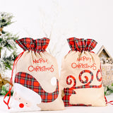 Christmas decoration grid sticker embroidered large cloth bag, children's holiday gift bag, candy bag
