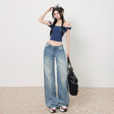 Women's Low-Waist Loose Wide-Leg Pants Casual Straight-Leg Jeans