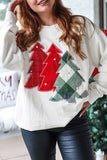 White Pearl Plaid Christmas Tree Patched Drop Shoulder Sweatshirt