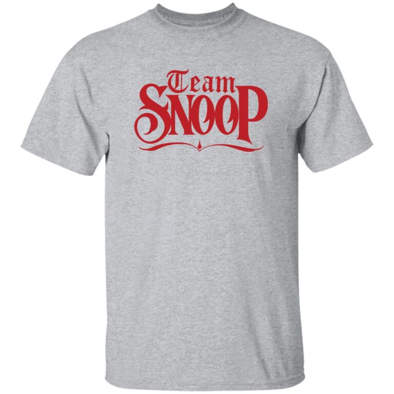 Gray t-shirt with 'Team Snoop' text in red on a white background