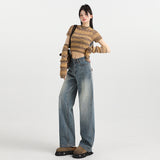 Women's Wide-Leg Jeans High-Waist Loose Drape Hip-Covering Straight Leg Pants