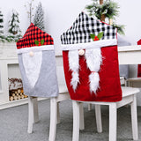 Christmas Decorations Checkered Forest Elderly Chair Cover Faceless Doll Chair Cover Cartoon Chair Cover Backrest