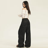 Casual Loose Wide-Leg Jeans Women Straight Leg Floor-Length Pants