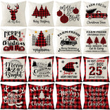 Christmas Pillow Cover Red Black Grid Christmas Sofa Cushion Cover Linen Nordic Pillow Cover