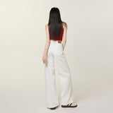 Women's White Denim Pants Summer Casual Thin Slim Floor-Length Straight-Leg Trousers