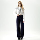 Women's Blue Wide-leg Jeans High-waisted Slimming Straight Leg Nine-point Pants