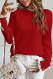 Sleet Lace Trim Patchwork Buttoned Cuffs Loose Sweater
