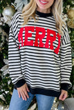 Black Stripe MERRY Letter Print Christmas Sweatshirt