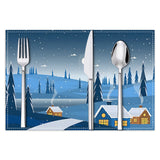Christmas placemat white hemp Christmas scenery print home table mat living room dining table coaster