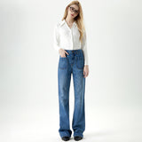 Loose Drape Straight Leg Jeans Women High Waist Slimming Wide Leg Floor-Length Pants