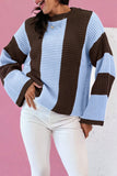 Myosotis Striped Color Block Thermal Textured Knit Drop Shoulder Sweater