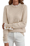 Sleet Lace Trim Patchwork Buttoned Cuffs Loose Sweater