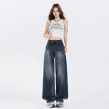 Women's Low Waist Straight Leg Jeans Summer Water Washed Narrow Version Wide Leg Pants