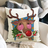Christmas reindeer print pillow cover linen pillowcase home holiday sofa decoration