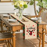 Santa Claus checkered white linen table flag geometric Christmas tree printed tablecloth decoration tablecloth tea flag