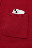 Fiery Red Ribbed High Neck Front Pockets Center Seam Sweater Dress