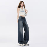 Women's Low Waist Straight Leg Jeans Summer Water Washed Narrow Version Wide Leg Pants