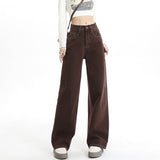 Women's Wide-Leg Jeans Dark Brown Loose Casual Pants
