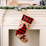 Christmas stockings decoration red and black checkered imitation linen cloth embroidered gift bag