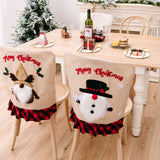 Christmas decoration chair cover with red and black checkered edges, Christmas season forest old man cartoon chair cover