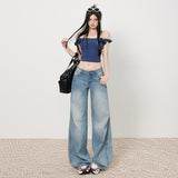 Women's Low-Waist Loose Wide-Leg Pants Casual Straight-Leg Jeans