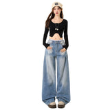 Women's High Street Leg Floor-Length Pants Washed Wide Leg Jeans