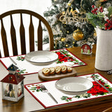 Christmas Red Flower Meal Mat Flower Pinecone Printed Table Mat Holiday Table Insulation Mat