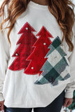 White Pearl Plaid Christmas Tree Patched Drop Shoulder Sweatshirt