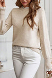 Sleet Lace Trim Patchwork Buttoned Cuffs Loose Sweater