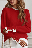 Sleet Lace Trim Patchwork Buttoned Cuffs Loose Sweater