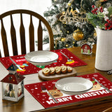Cartoon Christmas Mat Holiday Party Table Decoration Thermal Insulation Mat White Hemp Printed Table Mat