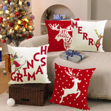Christmas deer print pillow cover linen pillowcase holiday sofa cushion waist pillowcase home