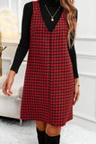 Red Houndstooth Print V Neck Sleeveless Mini Dress