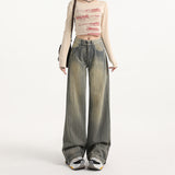 Distressed Stripe Denim Pants Women's Fashion Straight Leg Wide Leg Trousers