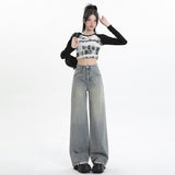 Wide Leg Jeans for Women High Waist Loose Slimming Frayed Hem Floor-Length Pants