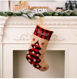 Christmas stockings decoration red and black checkered imitation linen cloth embroidered gift bag