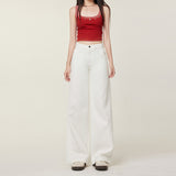 Women's White Denim Pants Summer Casual Thin Slim Floor-Length Straight-Leg Trousers